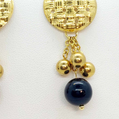 Natural Obsidian Dangle Earrings in Gold Plated Stainless Steel