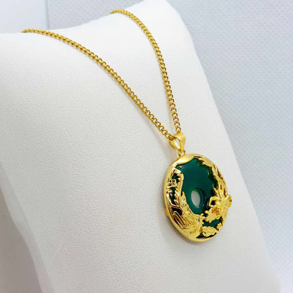 Natural White Hetian Jade with Dragon & Phoenix Pendant Necklace in Gold Plated Sterling Silver