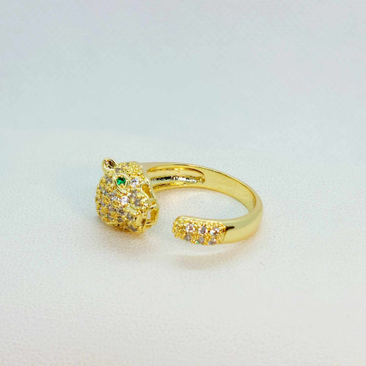 Panther in Zircon Ring in Gold Plated Stainless Steel