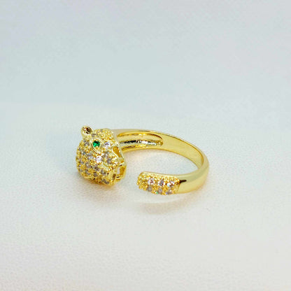 Panther in Zircon Ring in Gold Plated Stainless Steel