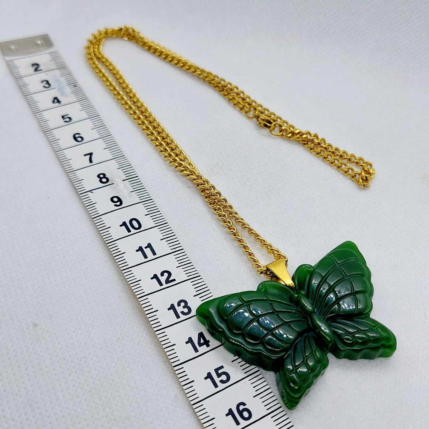 Natural Hetian Jade Butterfly Pendant with Stainless Steel Chain Necklace