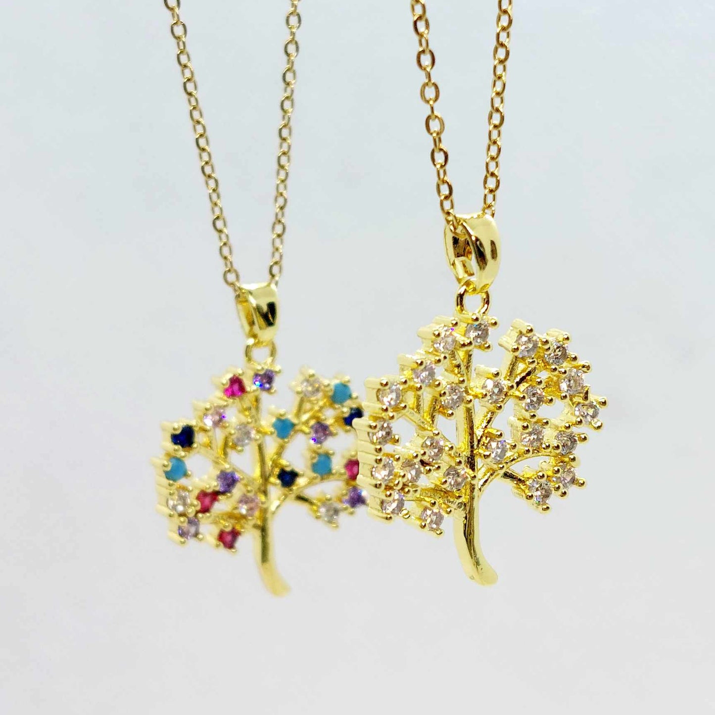 Tree of Life with Zircon Pendant In Stainless Steel with Gold Plated Chain Necklace