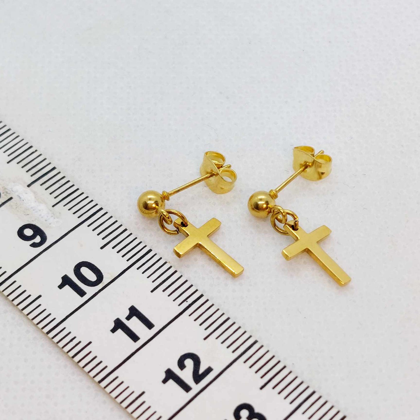 Cross Stud Earrings in Gold Plated Stainless Steel