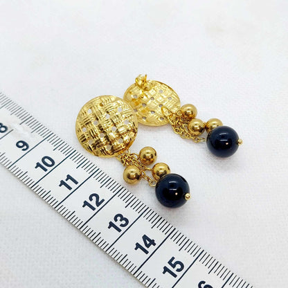 Natural Obsidian Dangle Earrings in Gold Plated Stainless Steel