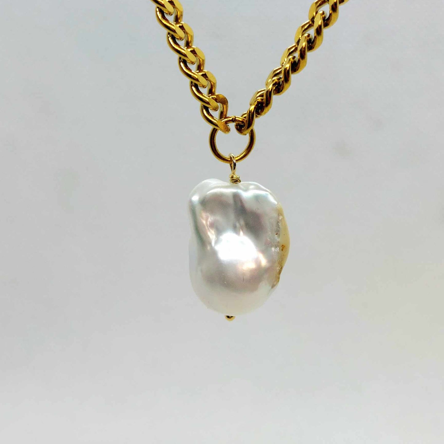 Natural Large Baroque Pearl Pendant in Gold Plated Stainless Steel