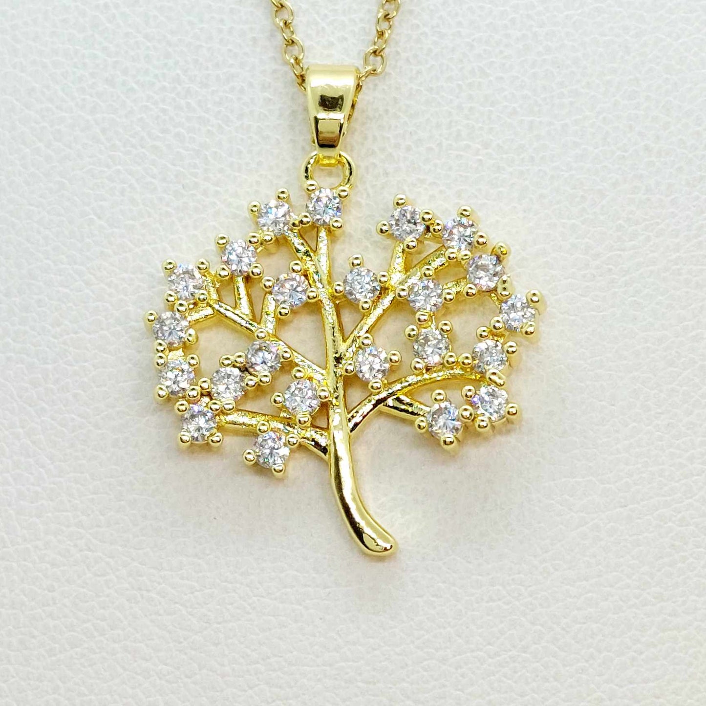 Tree of Life with Zircon Pendant In Stainless Steel with Gold Plated Chain Necklace