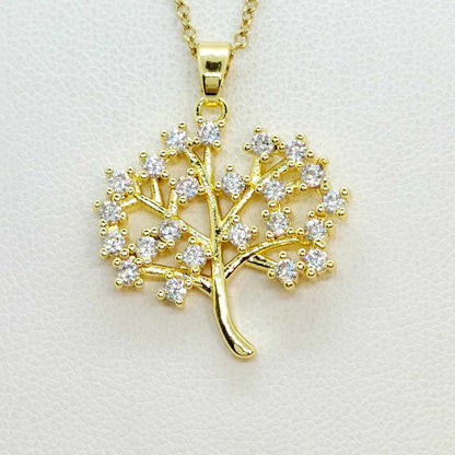 Tree of Life with Zircon Pendant In Stainless Steel with Gold Plated Chain Necklace