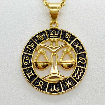 Libra Star Sign  Pendant with Gold Plated Stainless Steel Chain Necklace