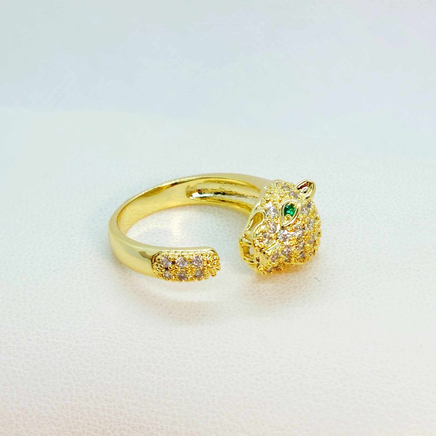 Panther in Zircon Ring in Gold Plated Stainless Steel