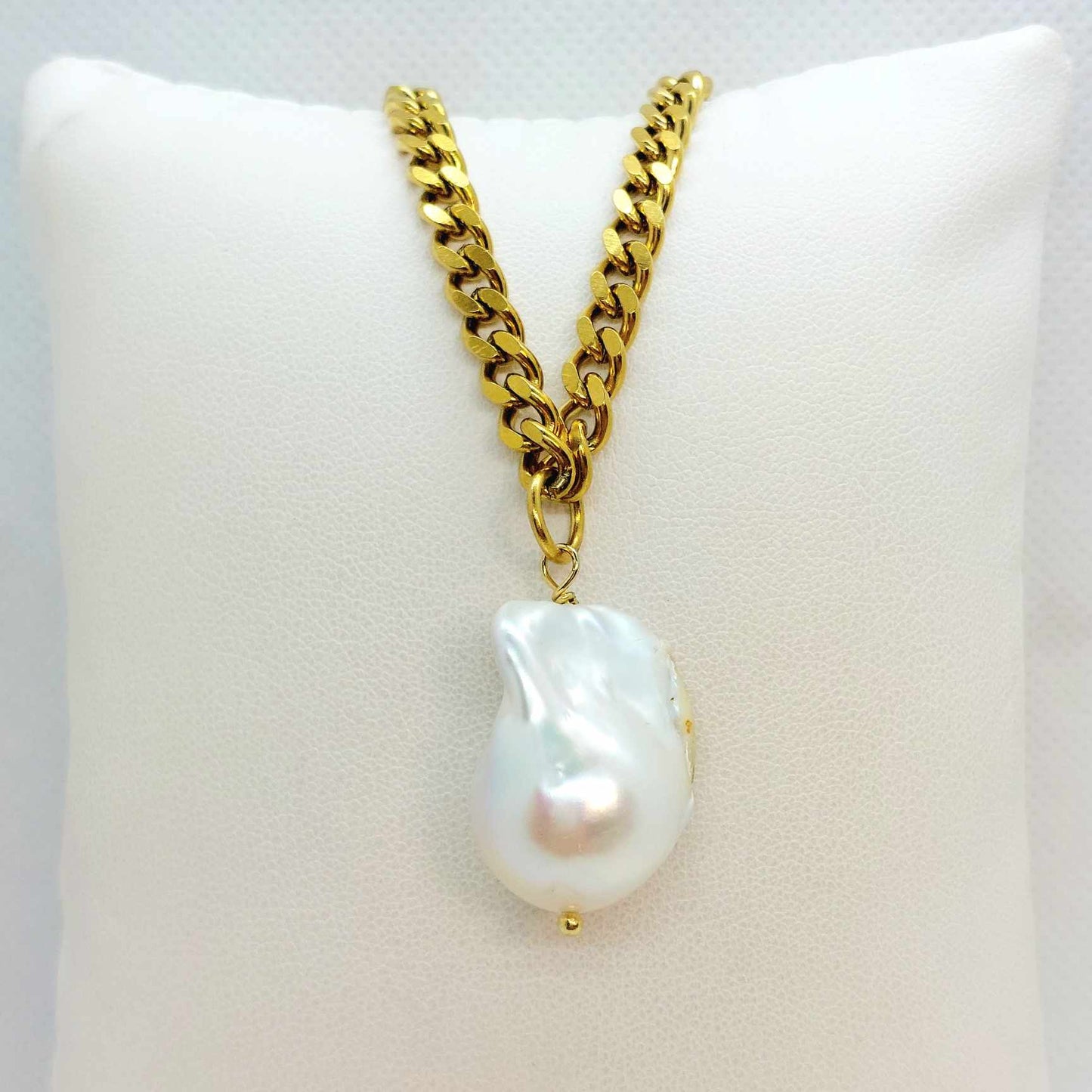 Natural Large Baroque Pearl Pendant in Gold Plated Stainless Steel