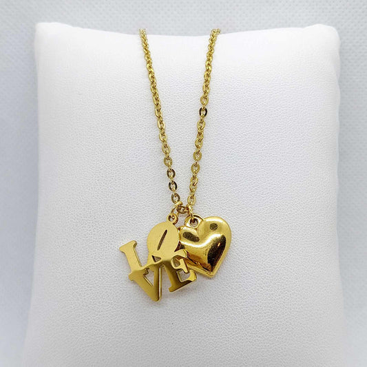 Love and Heart Pendant In Stainless Steel with Gold Plated Chain Necklace