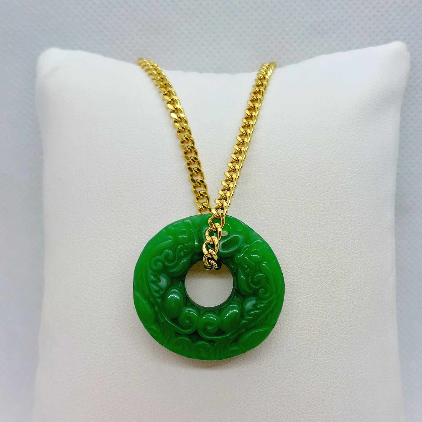 Natural Hetian Jade Pendant with Gold Plated Stainless Steel Chain Necklace