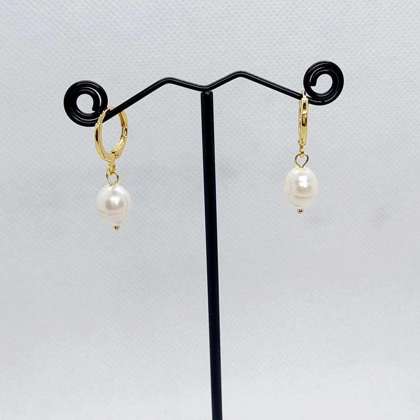 Natural Pearl Dangle Earrings in Gold Plated Stainless Steel