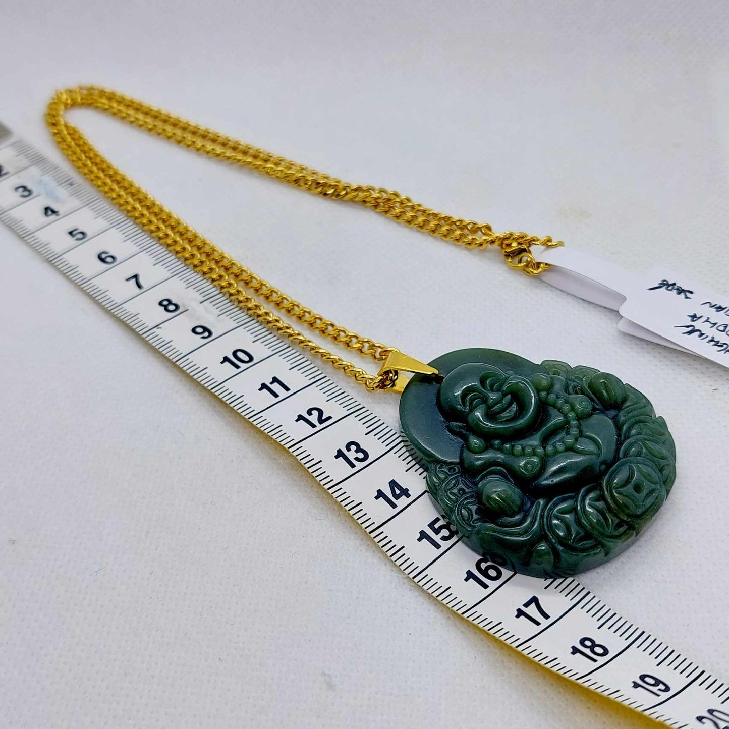 Natural South China Jade Buddha Pendant with Gold Plated Stainless Steel Chain Necklace