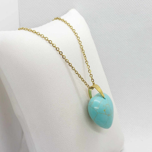 Natural Turquoise Heart Pendant with Stainless Steel Gold Plated Chain Necklace