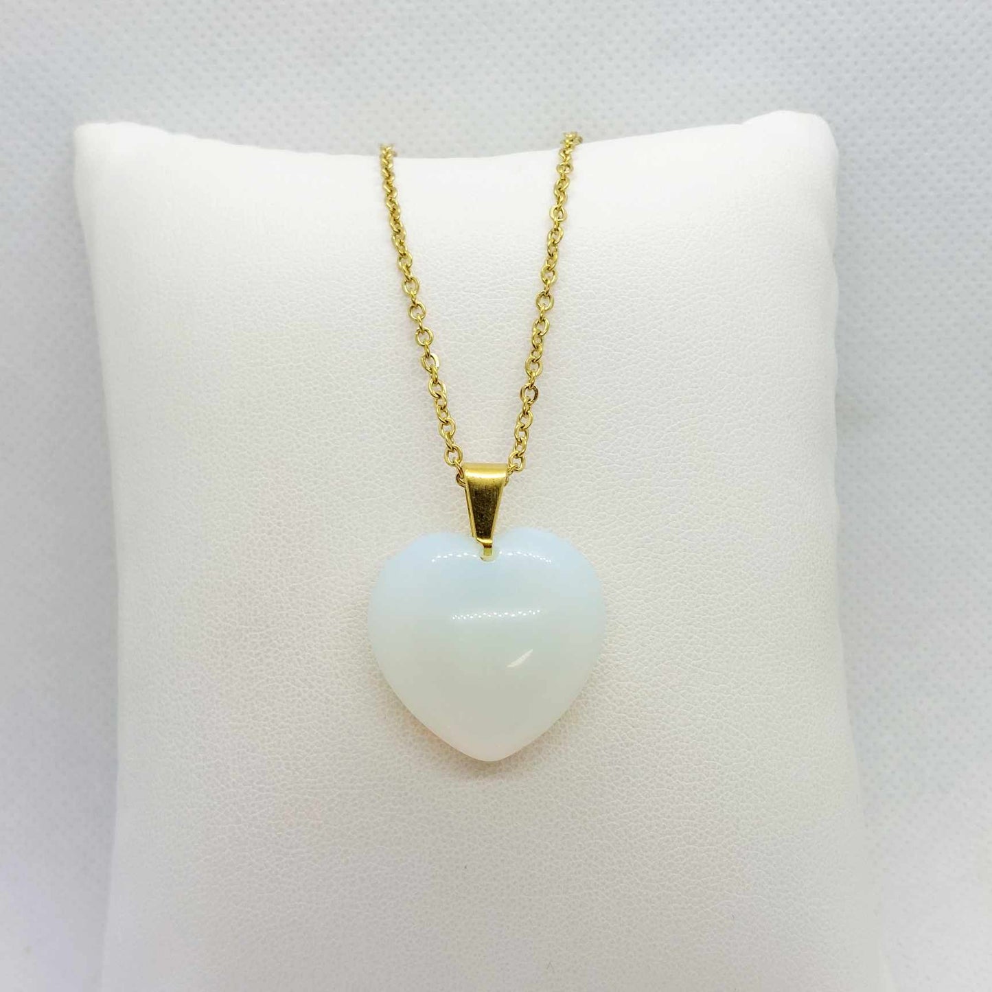 Natural Opal Heart Pendant with Stainless Steel Gold Plated Chain Necklace