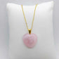 Natural Rose Quartz Heart Pendant with Stainless Steel Gold Plated Chain Necklace