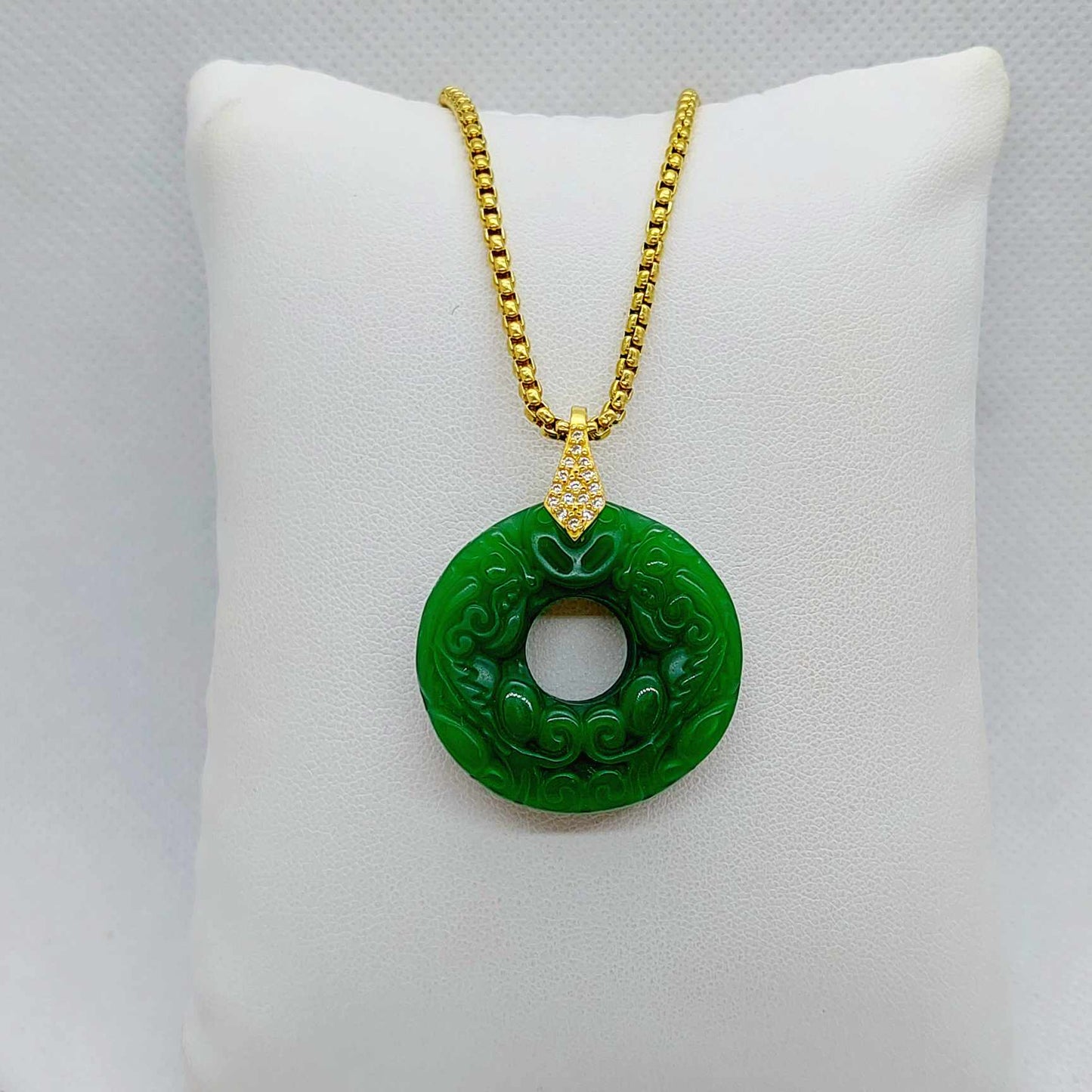 Natural Hetian Jade Pendant with Gold Plated Stainless Steel Chain Necklace