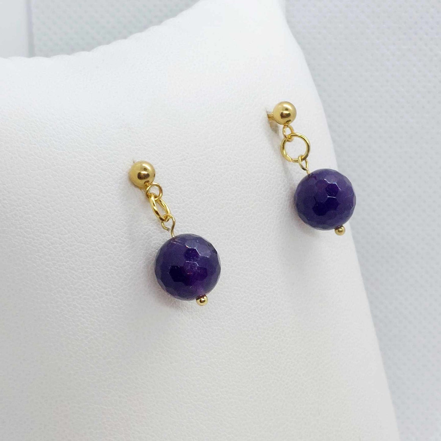 Natural Amethyst Dangle Stud Earrings in Gold Plated Stainless Steel