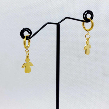 Angel on a Hoop Earrings in Gold Plated Stainless Steel