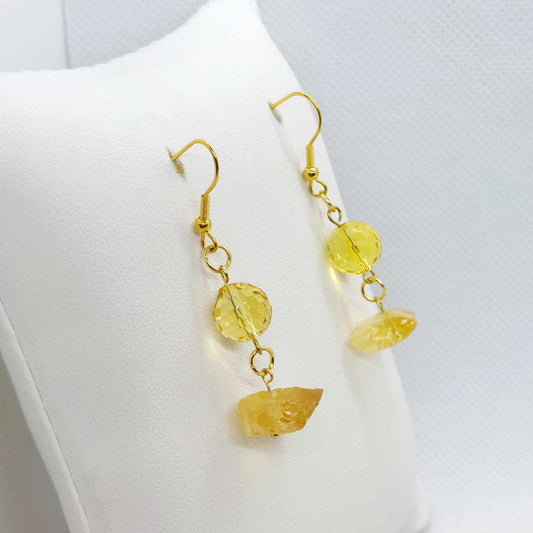 Natural Citrine Dangle Earrings Gold Plated Stainless Steel
