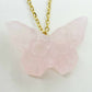 Natural Rose Quartz Skull Butterfly Pendant with Stainless Steel Gold Plated Chain Necklace