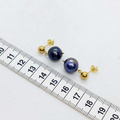 Natural Peacock Pearl Dangle Stud Earrings in Gold Plated Stainless Steel