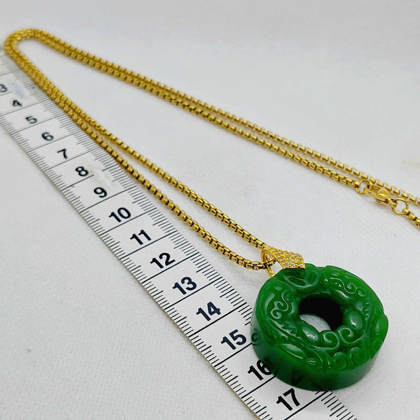 Natural Hetian Jade Pendant with Gold Plated Stainless Steel Chain Necklace