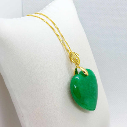 Natural Chinese Jade Heart Pendant with Stainless Steel Chain Necklace
