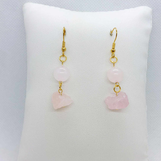 Natural Rose Quartz Dangle Earrings in Stainless Steel Gold Plated