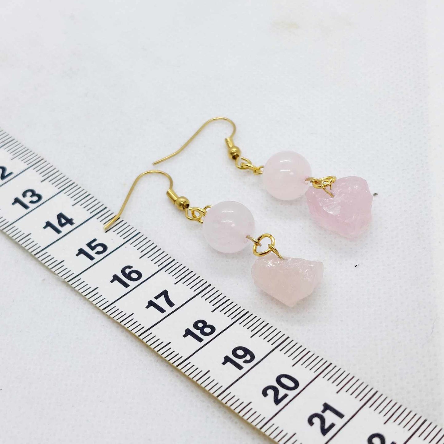 Natural Rose Quartz Dangle Earrings in Stainless Steel Gold Plated