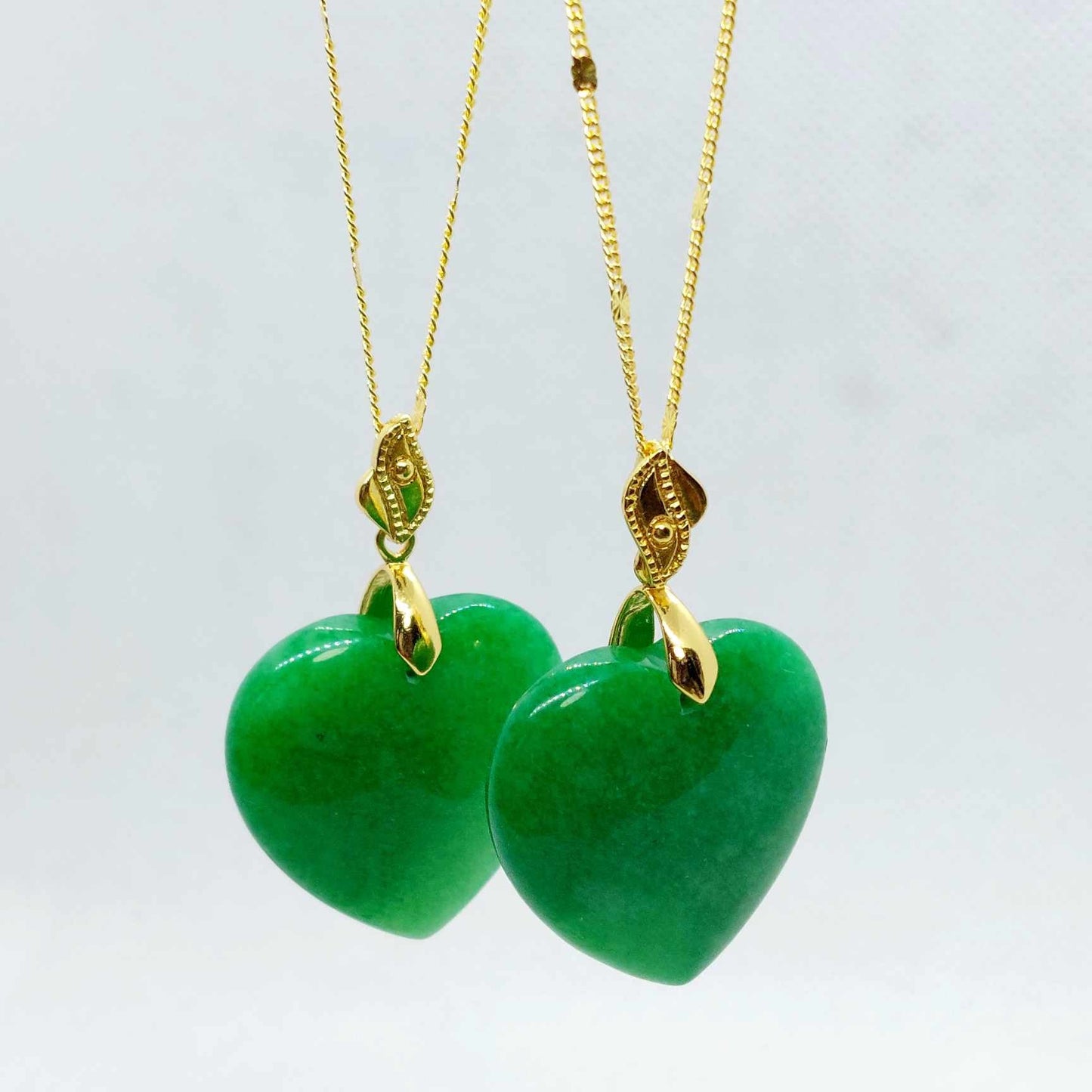 Natural Chinese Jade Heart Pendant with Stainless Steel Chain Necklace