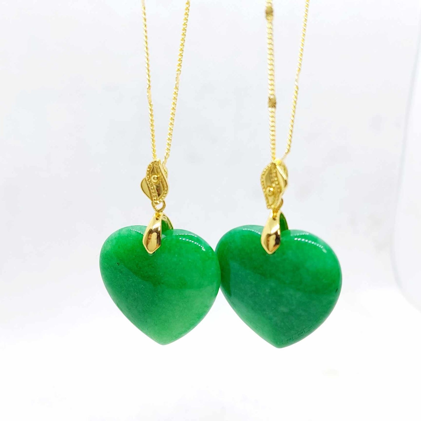 Natural Chinese Jade Heart Pendant with Stainless Steel Chain Necklace