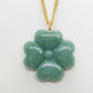 Natural Burmese Jade Clover Pendant with Gold Plated Stainless Steel Chain Necklace