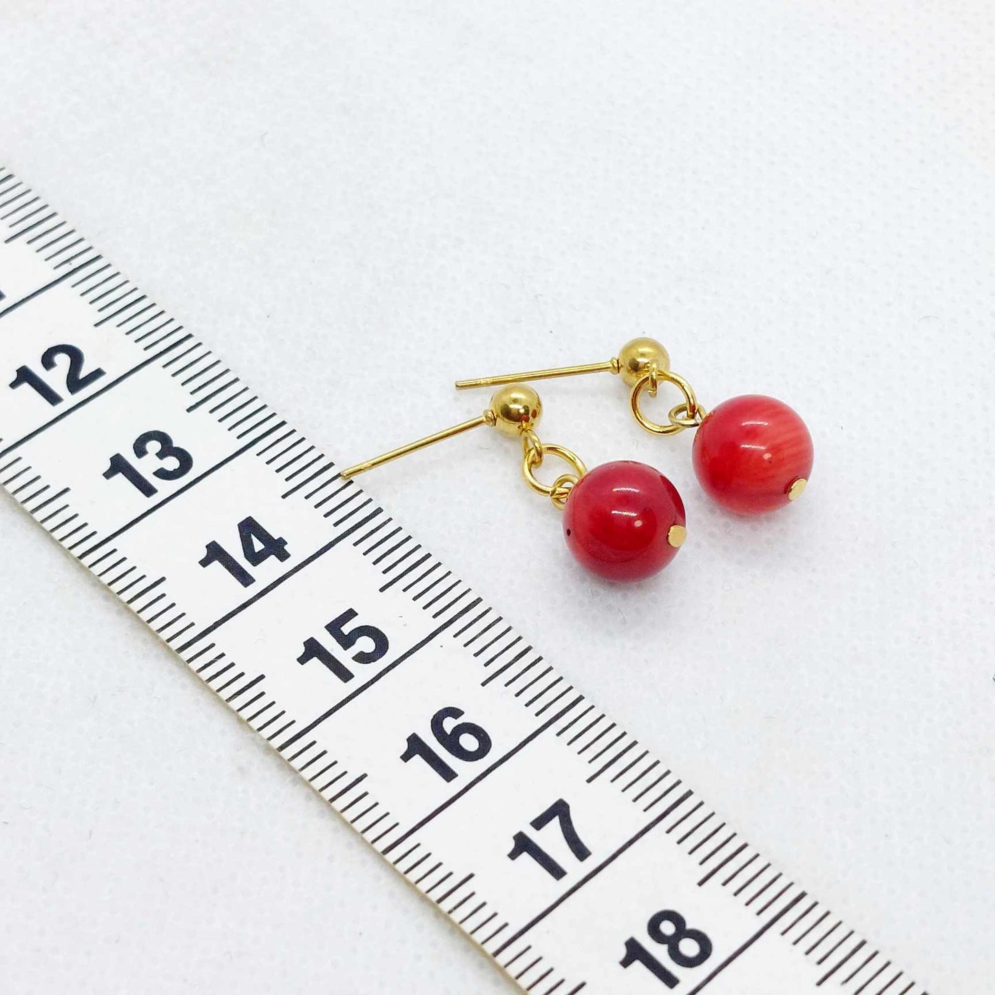 Natural Coral Dyed Red Dangle Earrings in Gold Plated Stainless Steel