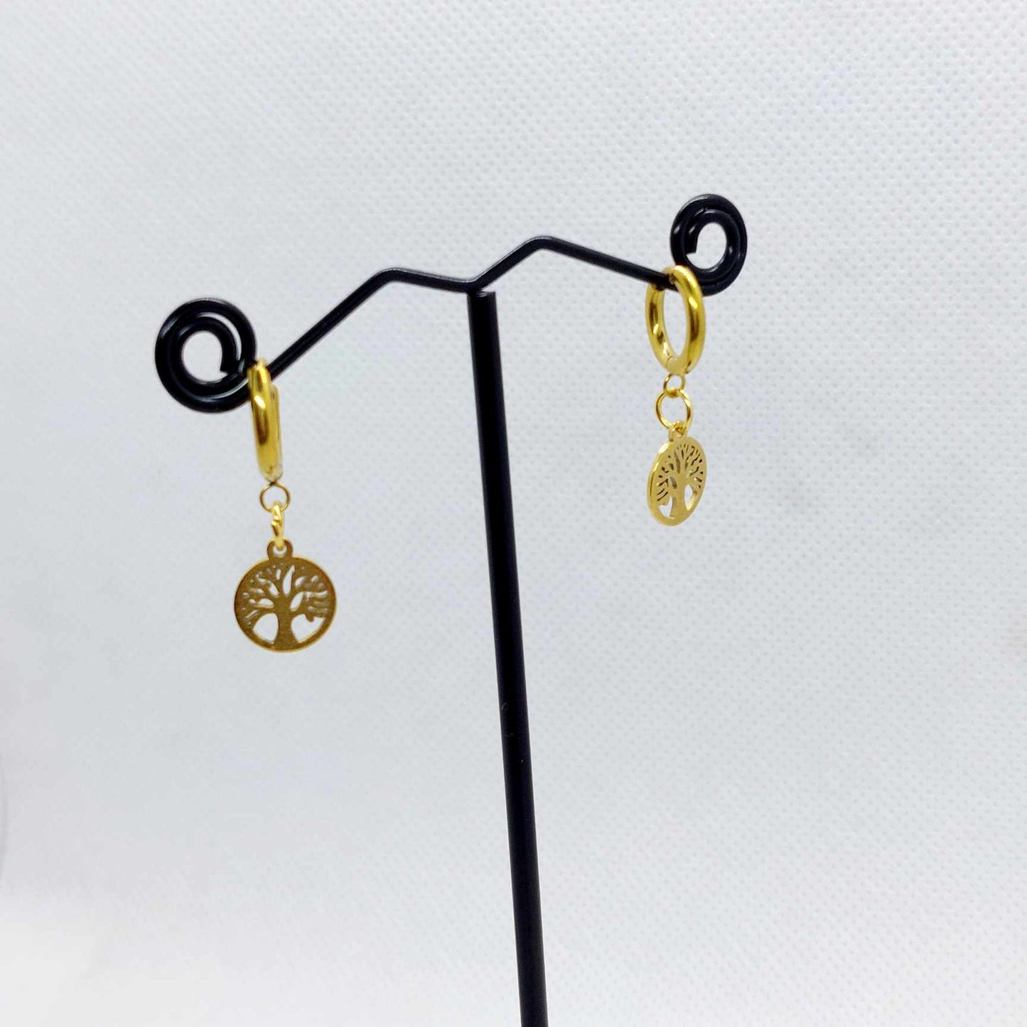 Tree of Life on a Hoop Earrings in Gold Plated Stainless Steel