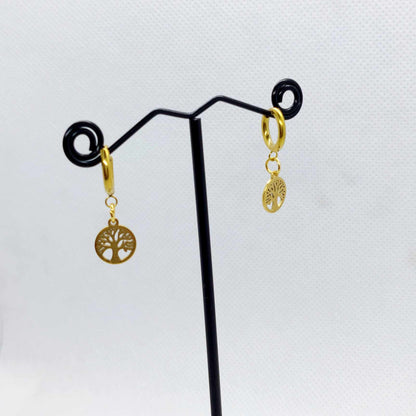 Tree of Life on a Hoop Earrings in Gold Plated Stainless Steel