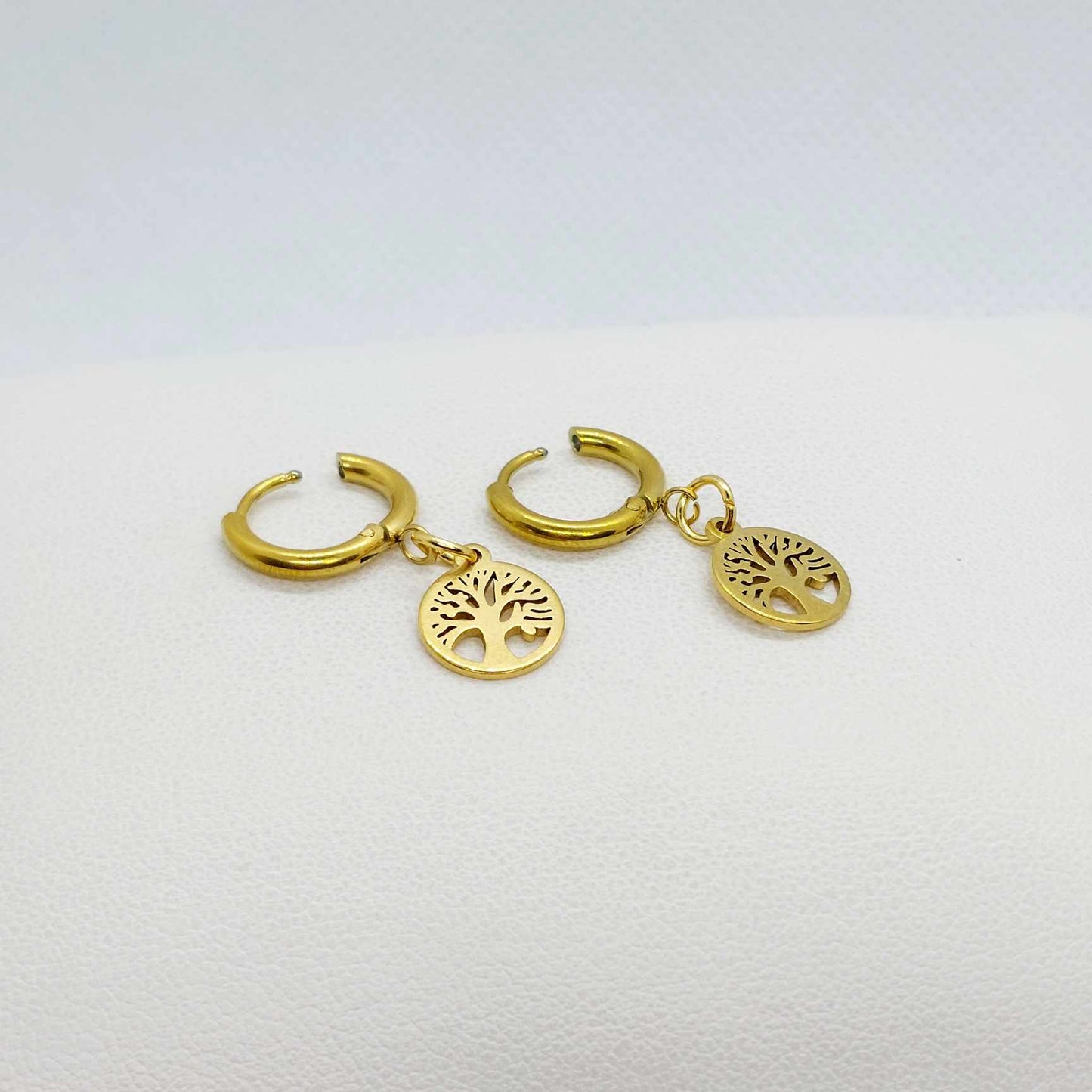 Tree of Life on a Hoop Earrings in Gold Plated Stainless Steel