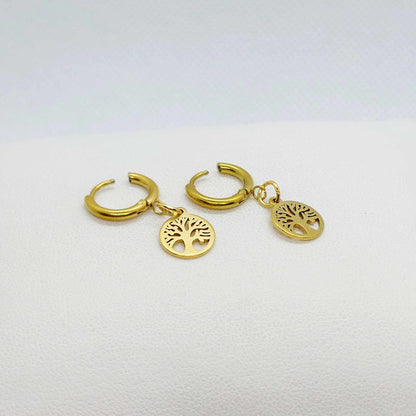 Tree of Life on a Hoop Earrings in Gold Plated Stainless Steel