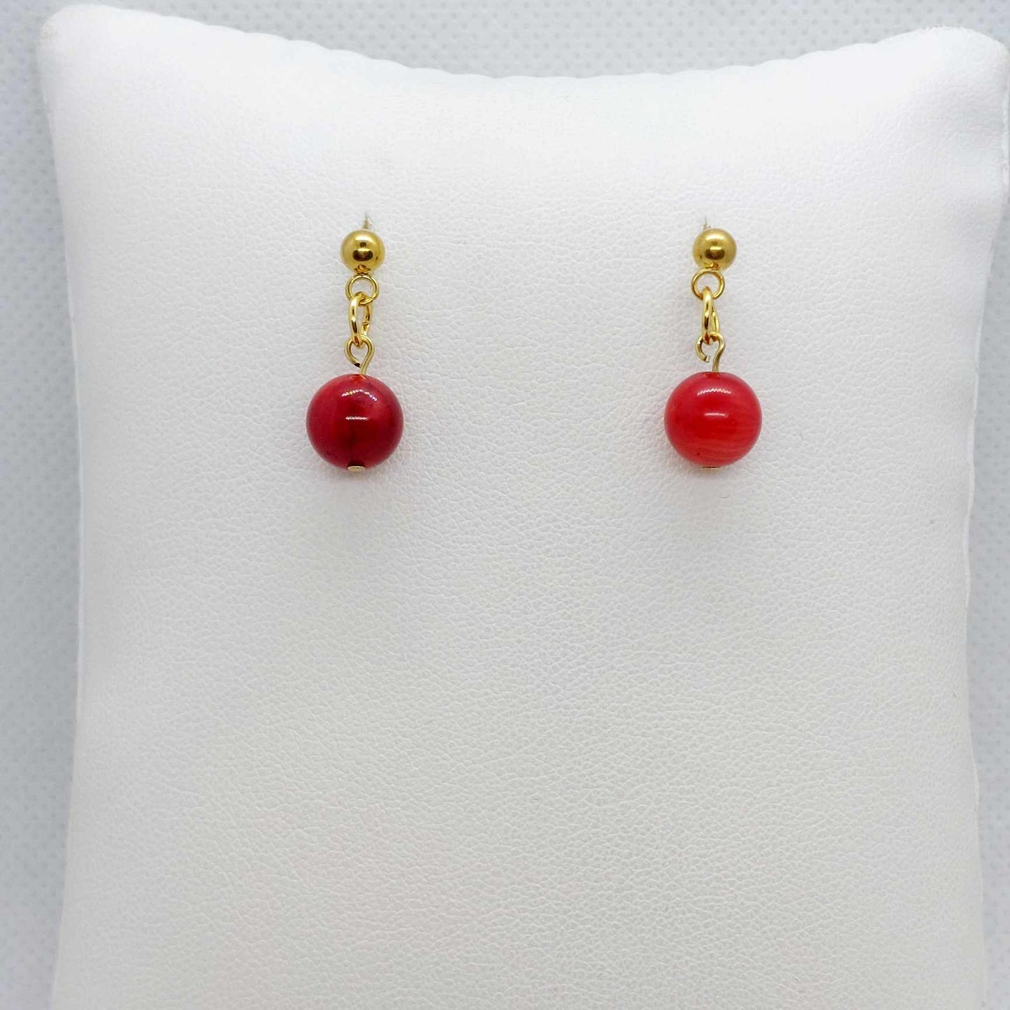 Natural Coral Dyed Red Dangle Earrings in Gold Plated Stainless Steel