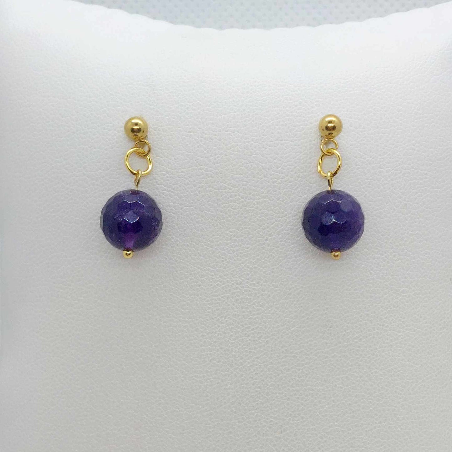 Natural Amethyst Dangle Stud Earrings in Gold Plated Stainless Steel