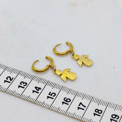 Angel on a Hoop Earrings in Gold Plated Stainless Steel