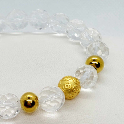 Natural Faceted White Crystal Quartz Bracelet in 10mm Stones