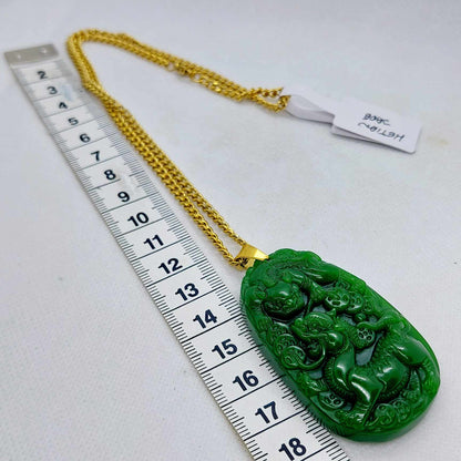 Natural Hetian Jade Dragon Pendant with Gold Plated Stainless Steel Chain Necklace