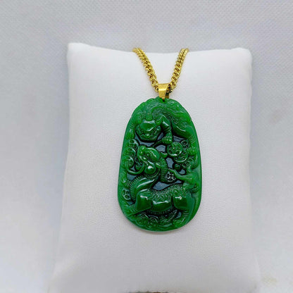 Natural Hetian Jade Dragon Pendant with Gold Plated Stainless Steel Chain Necklace