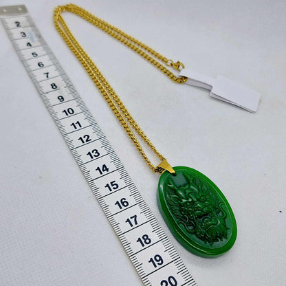 Natural Hetian Jade Dragon Pendant with Gold Plated Stainless Steel Chain Necklace