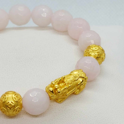 Natural Faceted Rose Quartz Feng Shui Bracelet in 10mm Stones