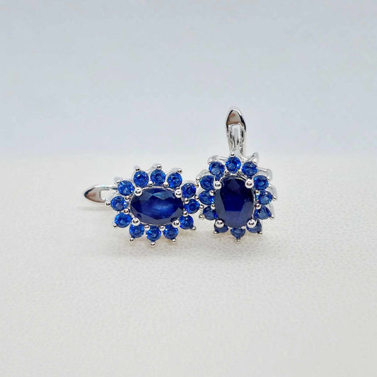 Natural Sapphire Earrings 2 X 1ct in Sterling Silver