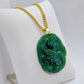 Natural Hetian Jade Dragon Pendant with Gold Plated Stainless Steel Chain Necklace