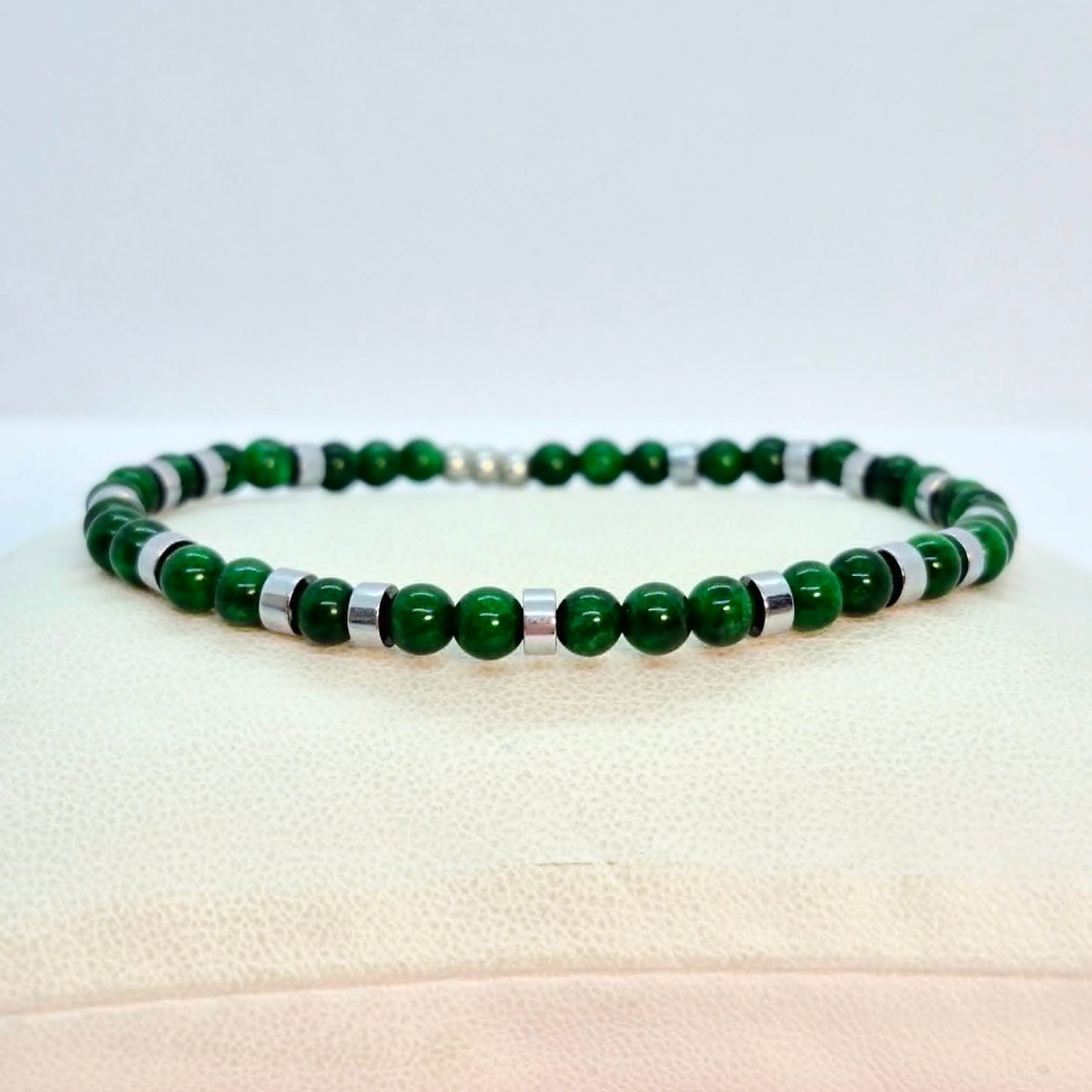 Natural South China Jade Bracelet in 4 and 6mm Stones for Men